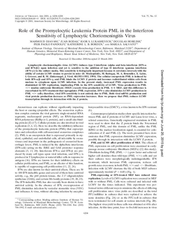 (PDF) Role of the Promyelocytic Leukemia Protein PML in the Interferon ...