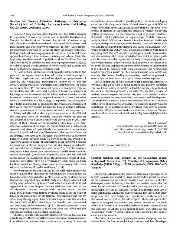 Pdf Cultural Heritage And Tourism In The Developing World A Regional