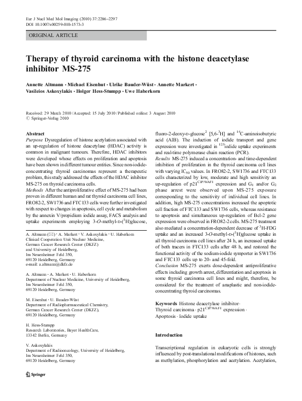 (PDF) Therapy of thyroid carcinoma with the histone deacetylase ...