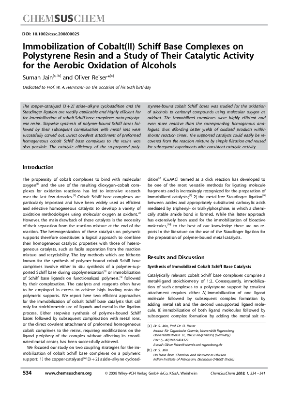 (PDF) Immobilization of Cobalt(II) Schiff Base Complexes on Polystyrene ...