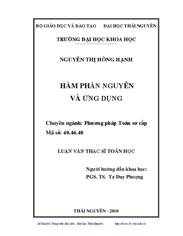 First page of “HÀM PHẦN NGUYÊN VÀ ỨNG DỤNG”