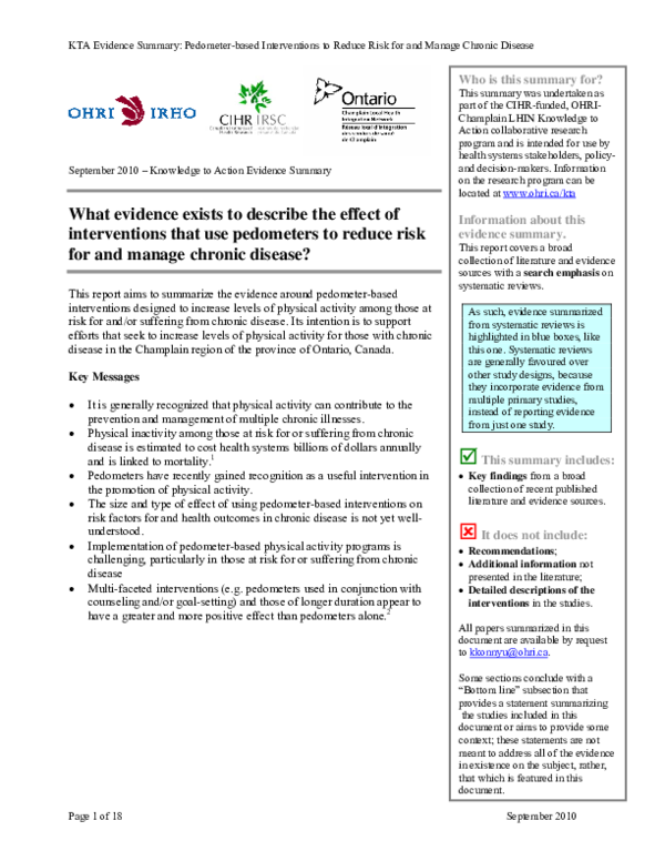 (PDF) KTA Evidence Summary: Pedometer-based Interventions to Reduce ...