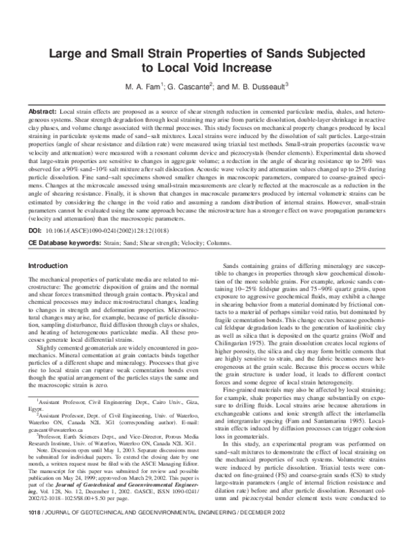 (PDF) Large and Small Strain Properties of Sands Subjected to Local ...