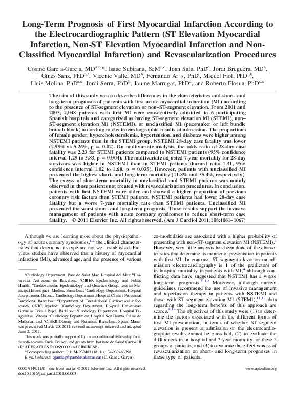 (PDF) Long-Term Prognosis of First Myocardial Infarction According to ...