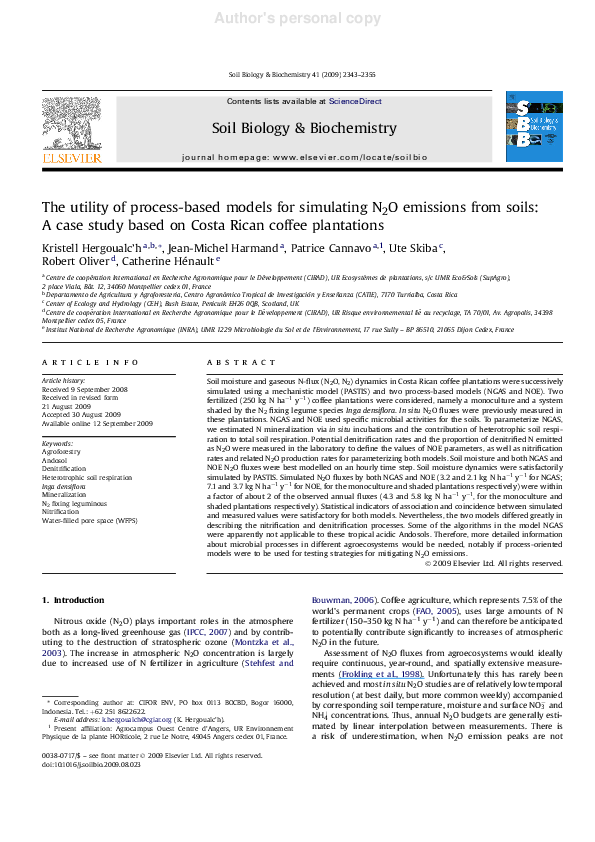 (PDF) The utility of process-based models for simulating N2O emissions ...