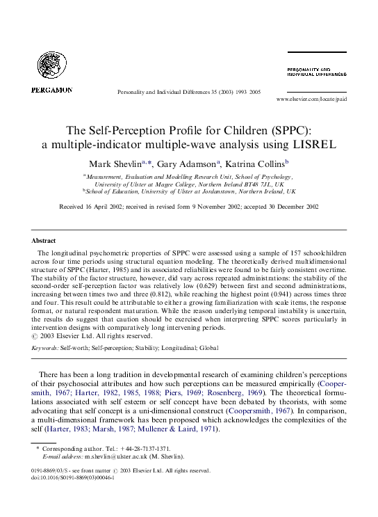 (PDF) The Self-Perception Profile for Children (SPPC): a multiple ...