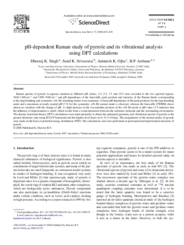 (PDF) pH-dependent Raman study of pyrrole and its vibrational analysis ...