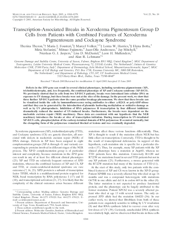 (PDF) Transcription-Associated Breaks in Xeroderma Pigmentosum Group D ...