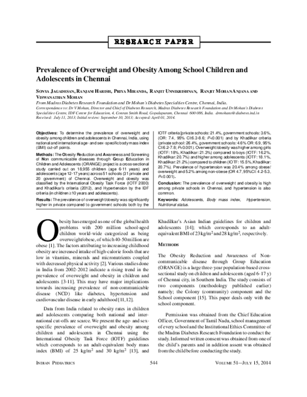 (PDF) Prevalence of overweight and obesity among school children and ...