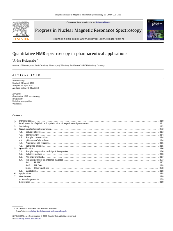 (PDF) Quantitative NMR spectroscopy in pharmaceutical applications