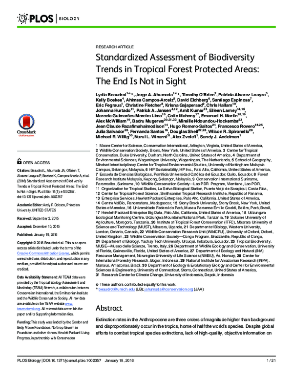 Standardized Assessment of Biodiversity Trends in Tropical Forest Protected Areas: The End Is Not in Sight