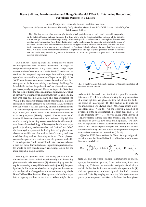 (PDF) Beam Splitters, Interferometers and Hong-Ou-Mandel Effect for ...