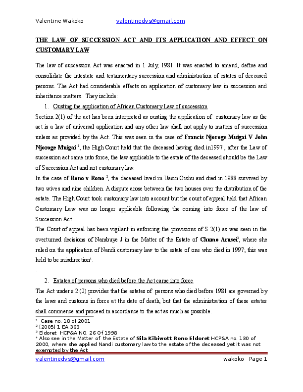 (DOC) THE LAW OF SUCCESSION ACT AND ITS APPLICATION AND EFFECT ON
