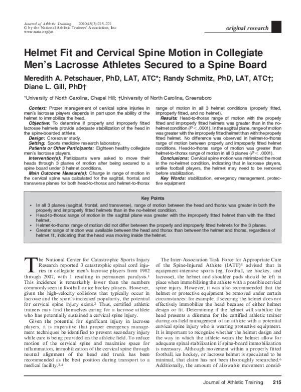 (PDF) Helmet Fit and Cervical Spine Motion in Collegiate