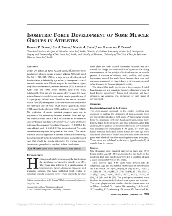 (PDF) Isometric Force Development of Some Muscle Groups in Athletes