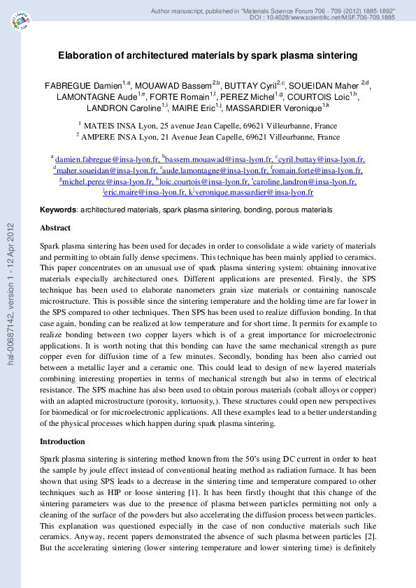 (PDF) Elaboration of Architectured Materials by Spark Plasma Sintering