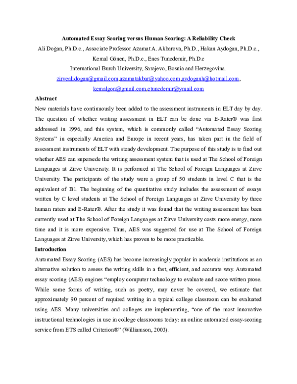 (DOC) Automated Score Assessment of Writing