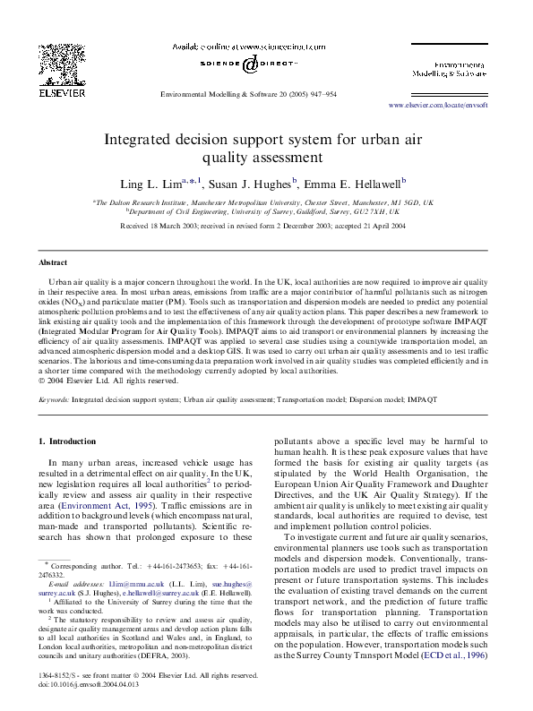 (PDF) Integrated decision support system for urban air quality assessment