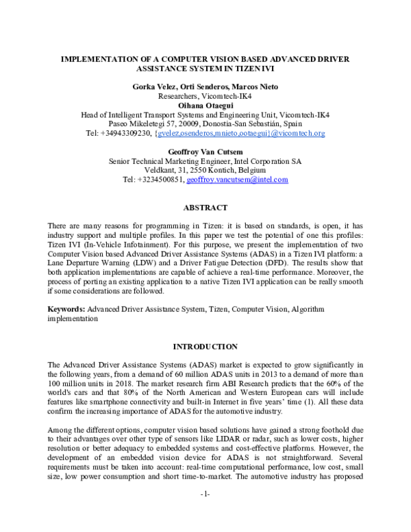 (PDF) Implementation of a Computer Vision based Advanced Driver ...