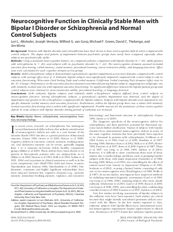 (PDF) Neurocognitive function in clinically stable men with bipolar I ...