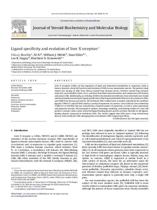 (PDF) Ligand specificity and evolution of liver X receptors