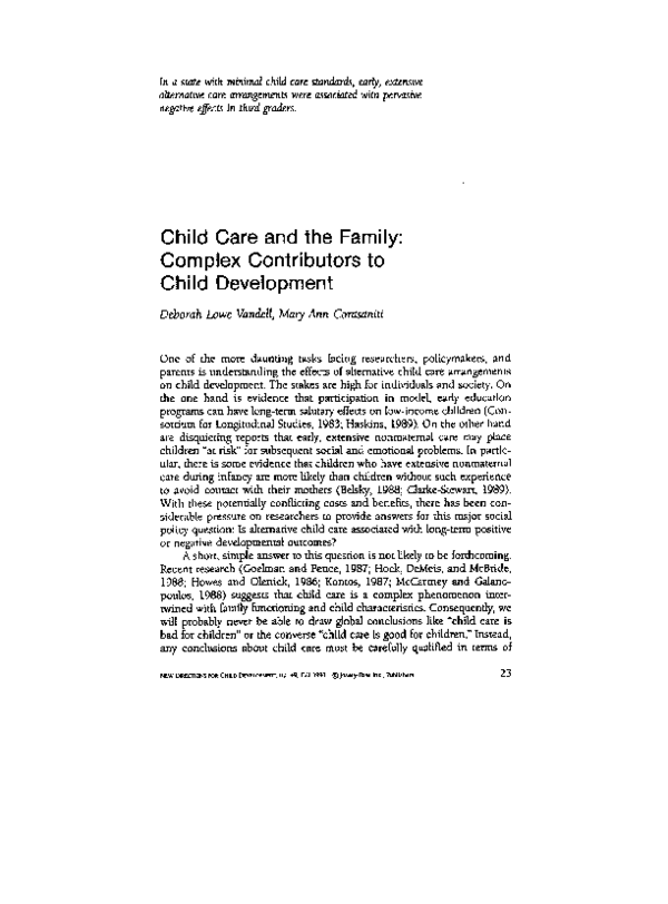 (PDF) Child care and the family: Complex contributors to child development