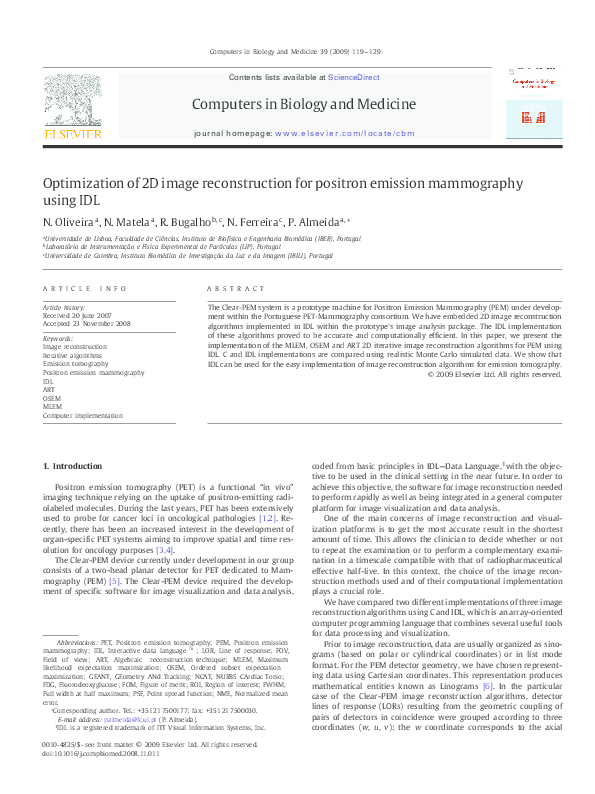 (PDF) Optimization of 2D image reconstruction for positron emission ...