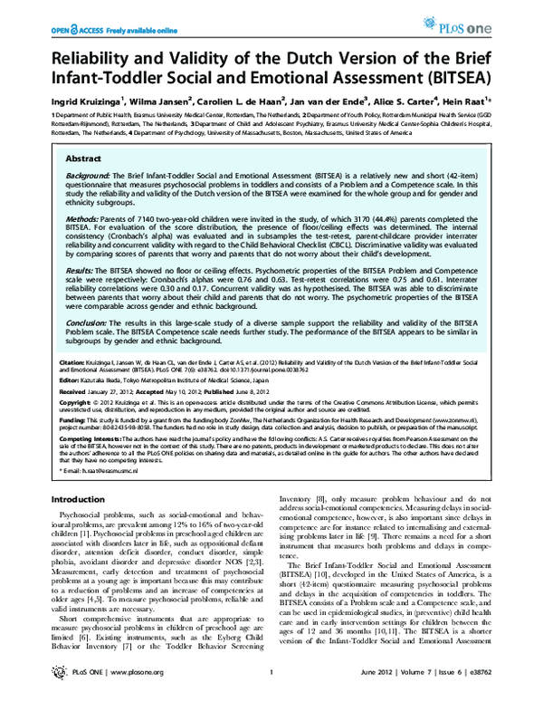 (PDF) Reliability and Validity of the Dutch Version of the Brief Infant ...