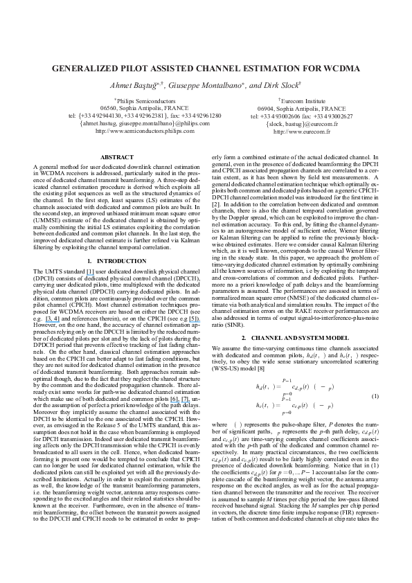 (PDF) Generalized pilot assisted channel estimation for WCDMA