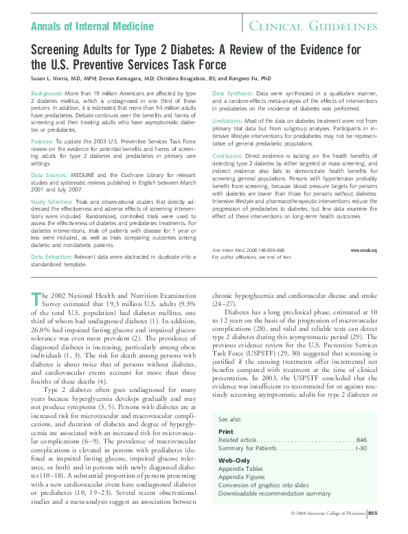 (PDF) Screening Adults for Type 2 Diabetes: A Review of the Evidence ...