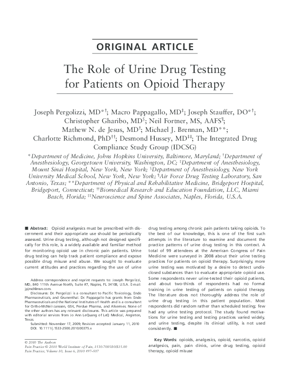 (PDF) The Role of Urine Drug Testing for Patients on Opioid Therapy