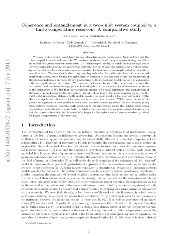 (PDF) Coherence and entanglement in a two-qubit system coupled to a ...