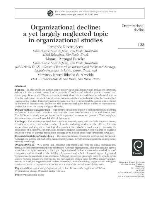 (PDF) Organizational decline a yet largely neglected topic in
