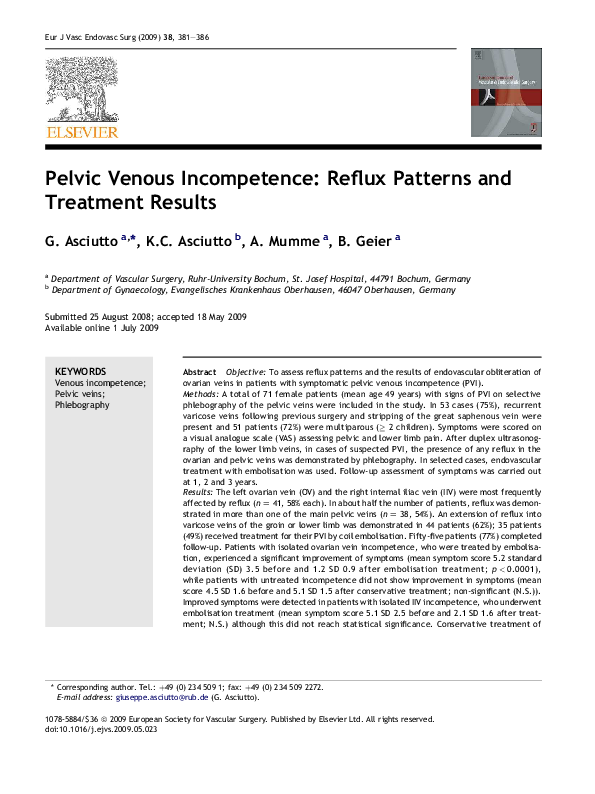 (PDF) Pelvic Venous Incompetence: Reflux Patterns and Treatment Results