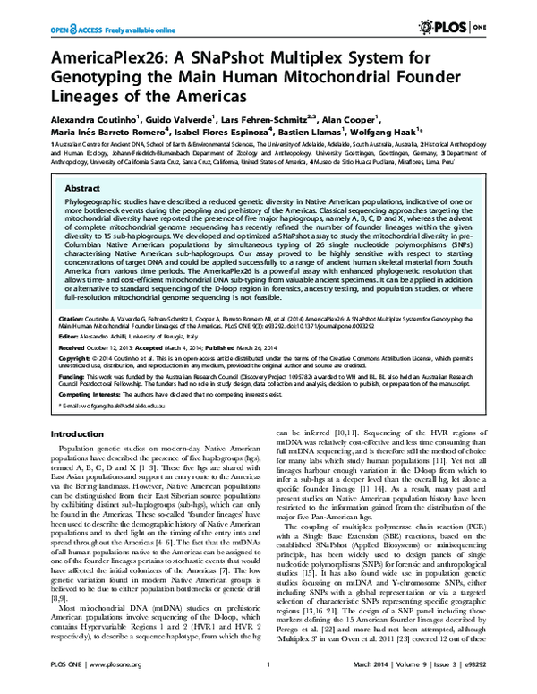 (PDF) AmericaPlex26: A SNaPshot Multiplex System for Genotyping the ...