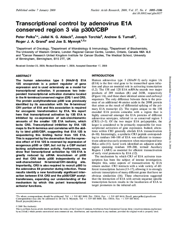 (PDF) Transcriptional control by adenovirus E1A conserved region 3 via ...