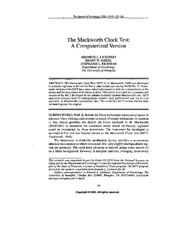(PDF) The Mackworth Clock Test A Computerized Version
