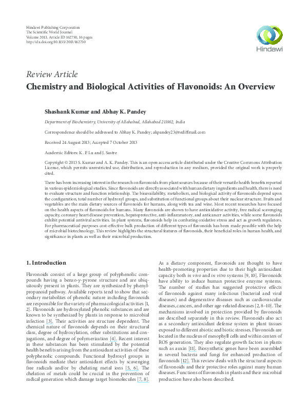 (PDF) Chemistry and Biological Activities of Flavonoids: An Overview