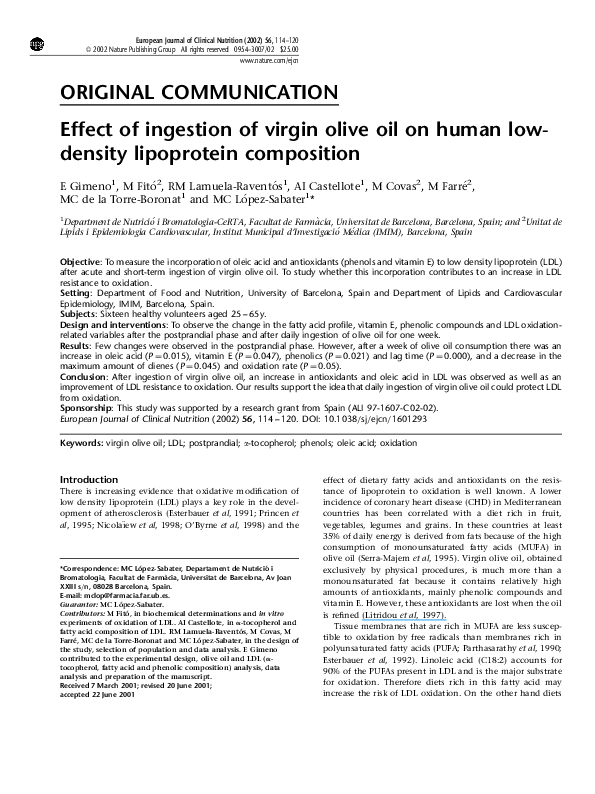 (PDF) Effect of ingestion of virgin olive oil on human lowdensity