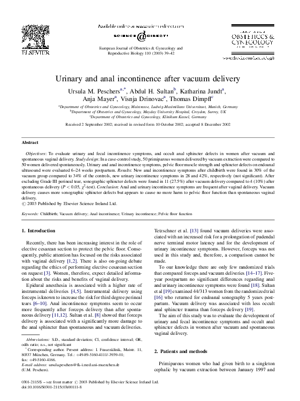 (PDF) Urinary and anal incontinence after vacuum delivery Abdul H