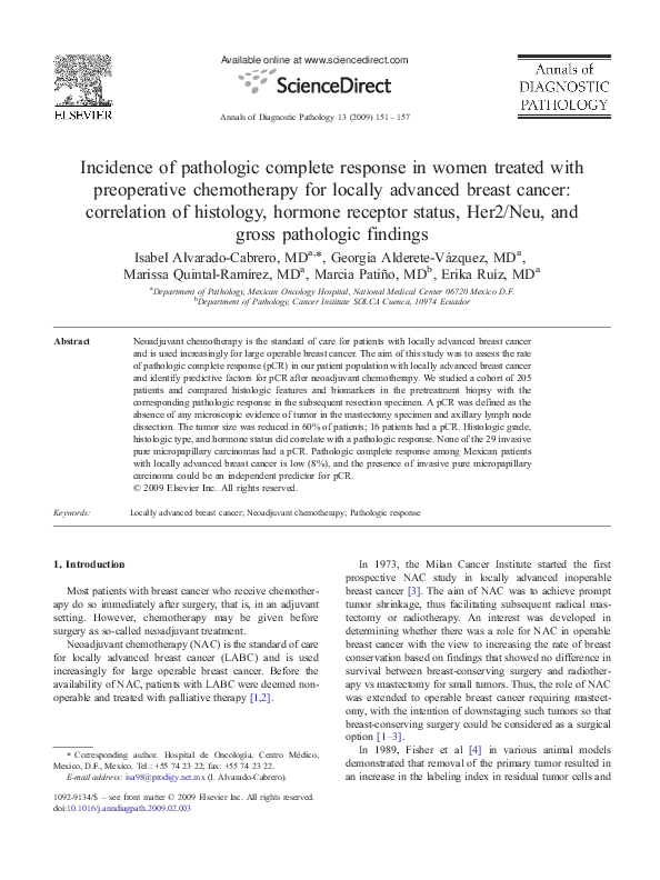 (PDF) Incidence of pathologic complete response in women treated with ...