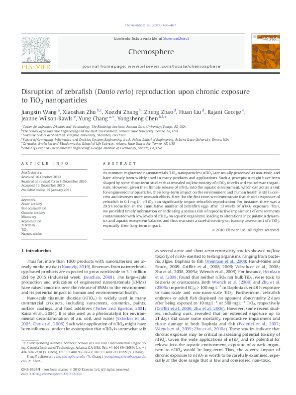(PDF) Disruption of zebrafish (Danio rerio) reproduction upon chronic ...