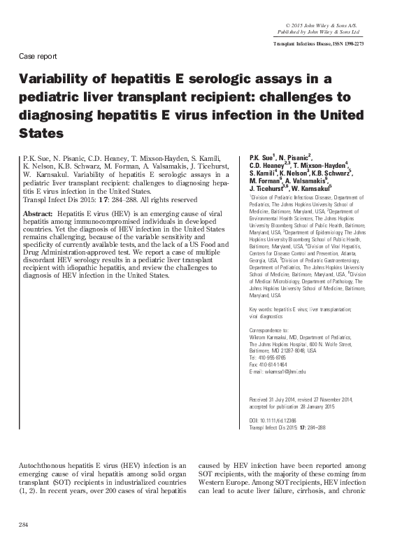 (PDF) Variability of hepatitis E serologic assays in a pediatric liver ...