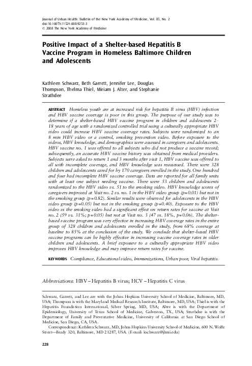(PDF) Positive Impact of a Shelter-based Hepatitis B Vaccine Program in ...
