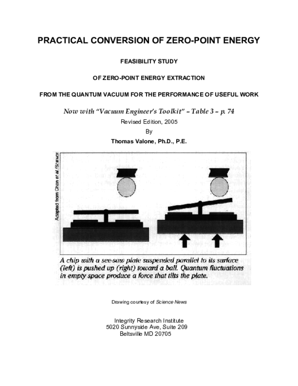 (PDF) Practical Conversion of ZeroPoint Energy Feasibility Study of