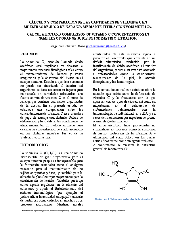 (DOC) CÁLCULO Y COMPARACIÓN DE LAS CANTIDADES DE VITAMINA C EN MUESTRAS