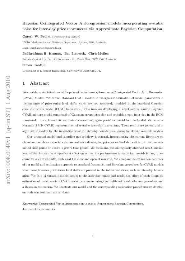 (PDF) Bayesian Cointegrated Vector Autoregression Models Incorporating ...
