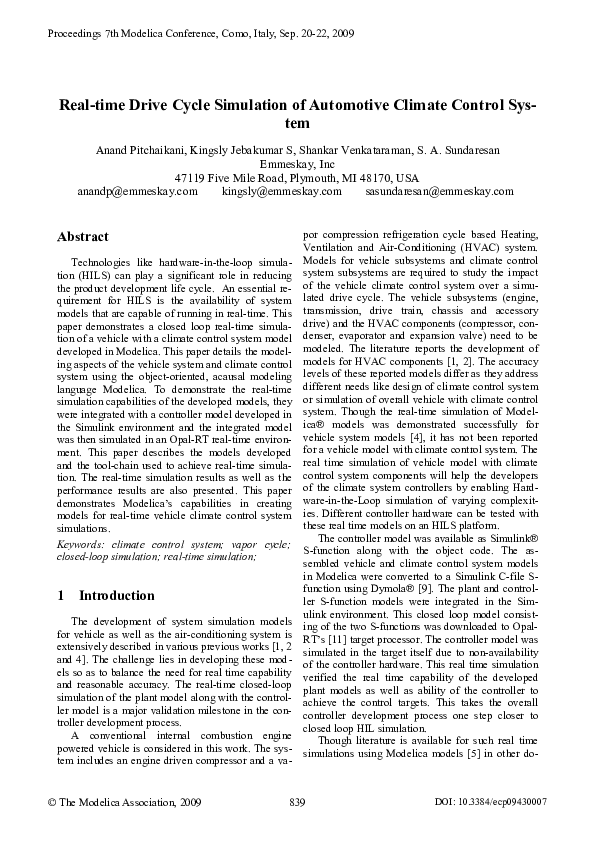 (PDF) Realtime Drive Cycle Simulation of Automotive Climate Control