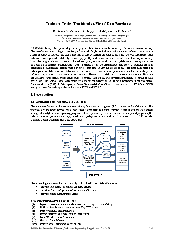  pdf trade and tricks traditional vs virtual data warehouse