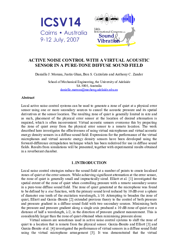(PDF) Active Noise Control With a Virtual Acoustic Sensor In a Pure ...